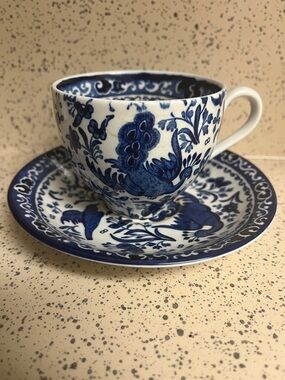 Set of Floral Blue and White Ceramic Mug and matching saucer